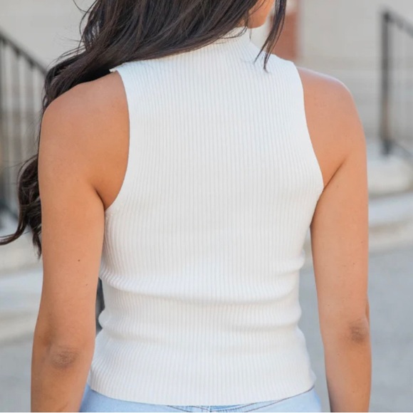 Pink Lily Clear My Schedule Ivory Mock Neck Sweater Tank - Picture 4 of 8